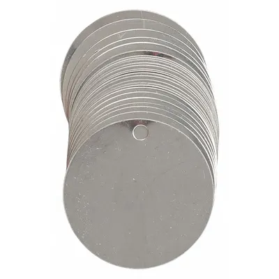 BRADY Blank Tags: Stainless Steel, 2 in Dia, Silver, 0.024 in Thick, Round, 2 in - General Purpose Blank Valve Tags