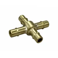 Nickel-plated brass beaded barb cross fitting with four 5/32 in ID ports. Designed for push-on tubing connections in pneumatic or low-pressure fluid systems. Suitable for splitting or combining tubing lines in industrial equipment, instrumentation, and control panels