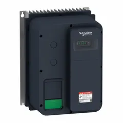 The SCHNEIDER Altivar ATV320U40N4W is a compact variable frequency drive with three-phase input and three-phase output, rated at 5 hp. It features no bypass and is programmable, suitable for controlling the speed and torque of three-phase induction motors in applications such as conveyors, pumps, and fans. The drive is black/green in color and part of the Altivar ATV320 series.