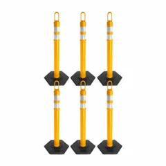 Portable delineator kit for temporary traffic control in work zones and event management. Includes six delineator snap hooks and a weighted base for stability. Yellow looper top post with 4 in diameter and 47 1/2 in overall height. Total weight 135 lb.