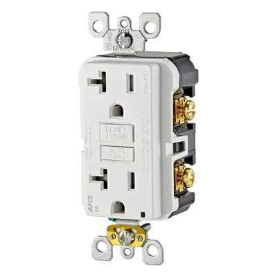 LEVITON Receptacle: Decorator Duplex, 5-20, White, 125V AC, 20 A, 2 Pole / 3 Wire (MPN AFTR2-W) - General Purpose Receptacles