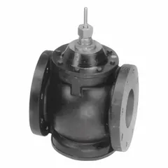 2-way flanged globe valve with cast iron body and stainless steel stem. 3-inch flanged connection, 83 CV flow capacity, normally closed (NC) with stem up to close action. Used in hydronic HVAC systems for modulating or shut-off of water flow.