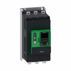 Soft start with integrated bypass for three-phase motors, rated 210 A output current and 208-690V AC. Control voltage 110-230V AC. IP00 enclosure. Suitable for reducing inrush current and mechanical stress in applications such as pumps, conveyors, and compressors.