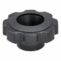 This plastic Snap-Lock 8-Arm Knob features an 8-point design with a 2.38 in diameter and a 3/8" thread with 18 mm thread length. It provides a secure grip for hand tightening on machinery, clamps, valves, and fixtures in industrial settings
