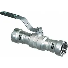 Two-piece straight valve body ball valve made of 316 stainless steel. Features a locking lever handle for secure manual flow control. Suitable for industrial piping systems requiring corrosion resistance.