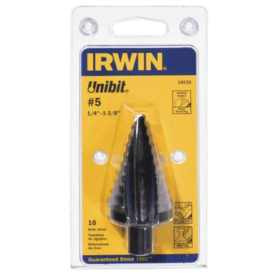 IRWIN Step Drill Bit: 1/4" to 1-3/8", Black Oxide HSS - High-Speed Steel Step Drill Bits
