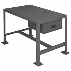 This steel-top worktable from DURHAM MFG features a 36 in x 24 in steel surface with a fixed-height design. It supports an overall load capacity of 2,000 lb, suitable for heavy-duty tasks in industrial workshops, assembly lines, and maintenance areas. The unit is not expandable or modular.