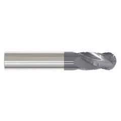 This ball-nose carbide roughing end mill is designed for aggressive material removal in steel and cast iron. The AlTiN coating provides heat resistance for high-speed machining. With a 1/8" mill diameter, 1/2" length of cut, and 4 flutes, it is suitable for contouring and 3D profiling operations.