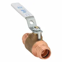 Bronze straight ball valve with full port design for minimal pressure drop. Press x press connections enable quick installation without threading or soldering. Lever handle provides clear visual indication of valve position for manual on/off control in plumbing and industrial piping systems