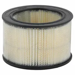 Round cabin air filter with paper media and axial seal design. Includes a 4-7/8 in gasket. Used in construction equipment cabin ventilation systems to filter airborne particles.