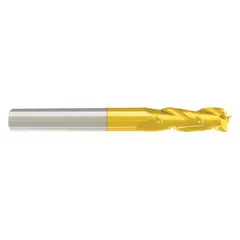 This general purpose carbide square end mill features a titanium nitride (TiN) coating for reduced friction and heat during machining. With 3 flutes, a 5/8" mill diameter, 1-1/4" length of cut, and 3-1/2" overall length, it is suited for slotting, profiling, and other milling operations on steel, stainless steel, and cast iron.