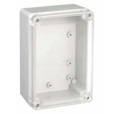 BOX ENCLOSURES Enclosure: Gray, Polycarbonate, 4 in x 3 in x 2 in, NEMA 4 - Nonmetallic Enclosures with Clear Cover