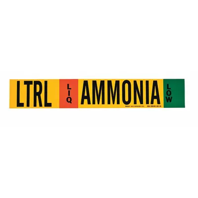 BRADY Pipe Marker: LTRL, LIQ, Low, Fits 8 in and Larger Pipe O.D., 1 Pipe Markers - Ammonia Adhesive Pipe Markers