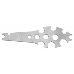 Metal spray gun wrench for servicing paint spray guns. Used for tightening or loosening nozzles, caps, and other components during maintenance.