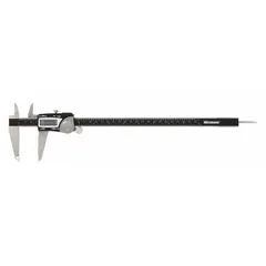 This digital caliper provides inside, outside, depth, and step measurements with a range of 0 to 12 inches (0 to 300 mm). It features inch/metric readout, a resolution of 0.0005 in / 0.01 mm, and accuracy of +/- 0.0015 in. The stainless steel construction and cabled design make it suitable for general machining and inspection tasks.