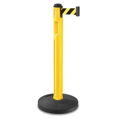 LAVI Barrier Post with Belt: Black/Yellow, Diagonal Stripe, No Legend, 12 ft Belt Lg - Pattern Retractable Belt Post Barriers