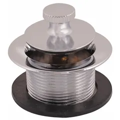 Bathtub Drain Stopper, Chrome, 1-1/2 in Overall Dia, Lift and Turn, Threaded, Zinc Body