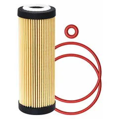 Cartridge oil filter for Ford/Lincoln vehicles. Cellulose media. Includes two attached gaskets. Overall height 5 7/16 in, outside diameter 1 15/16 in.