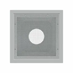 White smooth plastic lay-in grille for ceiling mounting. Measures 23 3/4 in height, 23 3/4 in width, 7 in depth. Functions as a filter grille for air distribution and return in HVAC systems. Not fire rated.
