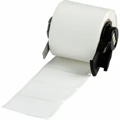Nylon wraparound label, black on white, sized 1 in x 1 1/2 in. Designed for wire gauges from 10 AWG to 4 AWG. Compatible with M610 printer series and requires M61-R4310 ribbon. Used for permanent identification of wires and cables in industrial panel building, electrical maintenance, and OEM wire marking.