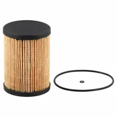 Cartridge-type diesel fuel filter with paper media, 3 in outside diameter, 13/16 in inside diameter, and attached grommet. Used in diesel fuel systems to remove contaminants from fuel. Compatible with Multiquip vehicles.
