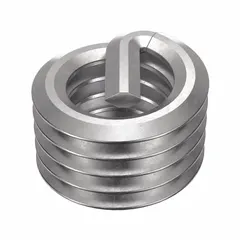 Screw-locking tanged helical insert for repairing or reinforcing threaded holes in metal. Features #10-32 fine thread, 18-8 stainless steel, plain finish, and tensile strength of 200,000 to 250,000 psi. Right-hand thread, 100 pieces per pack.