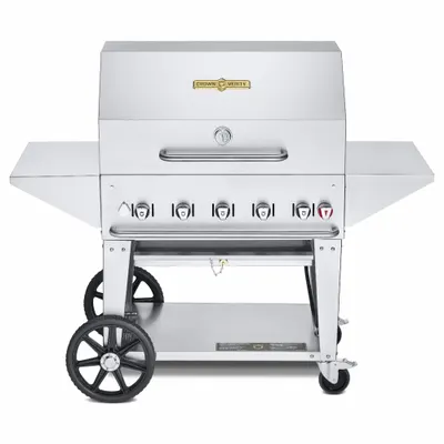 CROWN VERITY Propane Grill: Propane, 5 Burners, 79,500 BtuH Heating Capacity, 36 in Overall Ht - Wheeled Grills