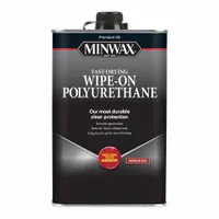 This interior, oil-based wood finish provides a clear, semi-transparent gloss sheen. It is applied by wiping onto wood surfaces to seal and protect. Suitable for furniture, cabinets, and trim where a hand-rubbed appearance is desired
