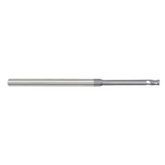 This carbide corner-chamfer end mill features a reduced neck for fast cutting in steel and cast iron. With 4 flutes and AlTiN coating, it produces beveled edges and chamfers on workpiece corners. The 3/64" mill diameter and 3/32" length of cut enable precision chamfering in confined areas.