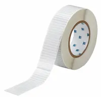 Precut label roll made of polyimide with white gloss finish. Each label measures 1/8 in x 1 1/2 in and withstands temperatures from -94°F to 572°F. Compatible with THT printer series. Used for high-temperature identification in industrial environments such as circuit board labeling and wire marking