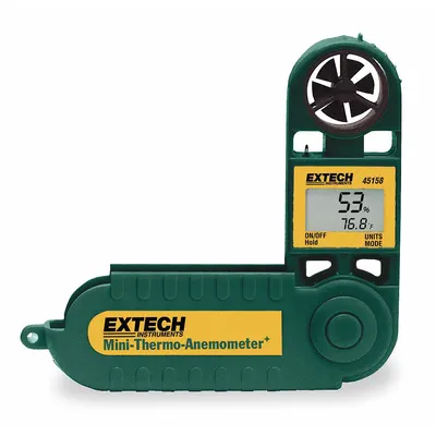 EXTECH Anemometer: 20 fpm Air Velocity Resolution, Dew Point/Relative Humidity - Rotating Vane Air Velocity Meters