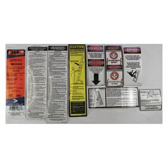 Replacement label kit for Louisville Ladder equipment. Contains safety and identification labels for model AE2824. Used to restore legible warnings and compliance markings on ladders in industrial and commercial settings.