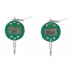 This digital indicator features a non-removable flat back and plunger-type contact. It offers a measurement range of 0 to 0.4 in (0 to 10 mm) with an accuracy of ±0.00015 in. The inch/metric display allows for versatile dimensional checks in machining, quality inspection, and production environments.