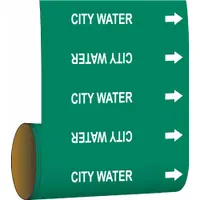 Pipe Marker: City Water, Green, White, Fits 2 in and Smaller Pipe O.D., 30 Pipe Markers, With Arrows (MPN 41522)
