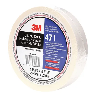 3M Floor Marking Tape: Gen Purpose, Solid, White, 1 in x 108 ft, 5.2 mil Tape Thick - General Purpose Floor Marking Tape