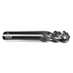Carbide ball end mill with GMX-35 coating and 4-flute design for machining stainless steel and super alloys. Mill diameter 3/16", length of cut 5/8", overall length 2". Suitable for contouring, slotting, and profiling operations.