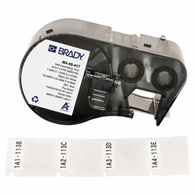 BRADY Wraparound Label: 1 in x 1 in, Self-Extinguishing Vinyl, White (Matte) - Brady Precut Label Roll Cartridges