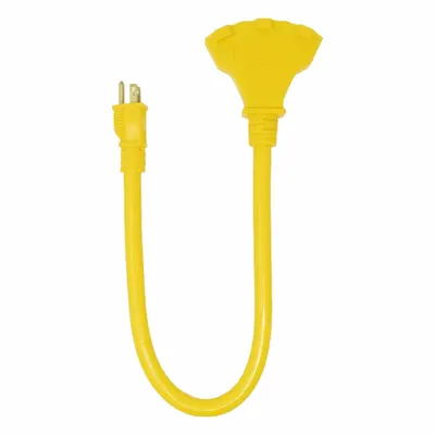 SOUTHWIRE Extension Cord: Outdoor Use, 2 ft Lg, 3 Outlets, 5-15P, 12/3, SJTW, Yellow - Outdoor Extension Cords with Multiple Outlets