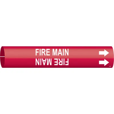 BRADY Pipe Marker: Fire Main, Red, White, Fits 3/4 to 1 3/8 in Pipe O.D., 1 Pipe Markers - Fire Main Snap-On Pipe Markers