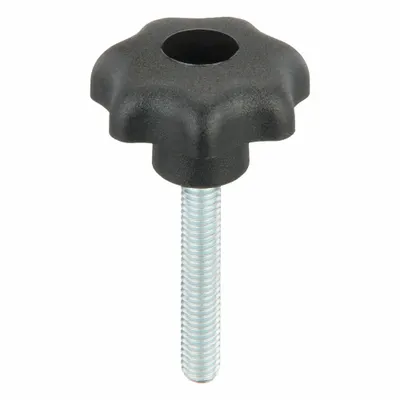 KIPP Hand Knob: 7 Point, Plastic w/ Steel Thread, M6 Thread, 35 mm Thread Lg - 7-Arm Knobs with Threaded Stud