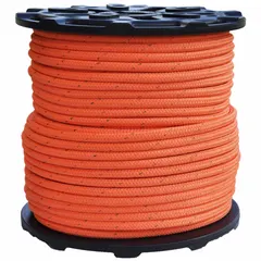 This 3/4 in diameter double-braid nylon rope has a working load limit of 4,600 lb. It is used for rigging, lifting, and climbing in industrial, construction, and utility applications where high strength and abrasion resistance are required.