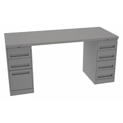 TENNSCO Workbench: Fixed Ht, Steel, 72 in x 30 in, 1,800 lb Overall Load Capacity - Dual Pedestal Workbenches