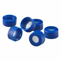 Closure: 9 mm Dia, Blue, PTFE/Silicone, Autoclavable, Septa Included, Narrow Mouth Size, Opaque (MPN CV-3845-B009)