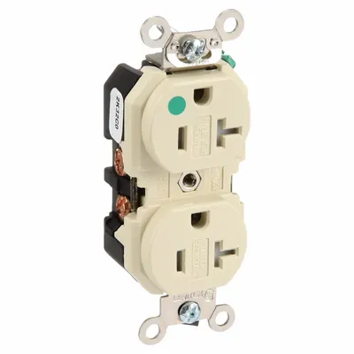 LEVITON Receptacle: Hospital Grade Fed. Spec., Duplex, 5-20R, Ivory, 125V AC, 20 A - General Purpose Receptacles