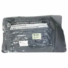 This sterile abdominal pad is made of cotton and measures 13 1/2 inches in length by 8 inches in width. It is latex-free, not water resistant, and does not include a fastener. The green dressing is unitized and FDA-listed, suitable for wound care and post-surgical coverage.