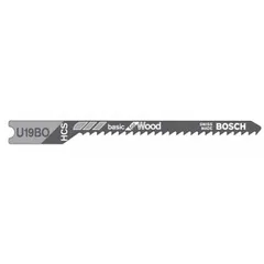 Bi-metal high-speed steel jigsaw blade with U shank, 2-3/4 in length. Designed for cutting wood, including lumber, plywood, and composite boards. Suitable for general woodworking, trimming, and plunge cuts. Sold in a pack of 5.