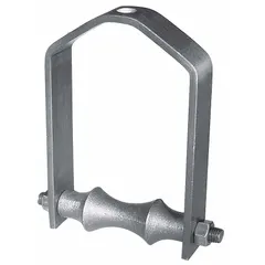 This single rod pipe roller supports and guides 3 1/2 in pipe in industrial piping systems, reducing friction during thermal expansion or movement. It features a cast iron roller with 4 3/8 in length, suitable for steam, water, and process lines.