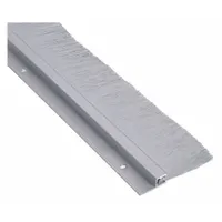 This metal leaf weatherstripping features an aluminum flange and a nylon brush insert for sealing gaps around doors. It is used to block drafts, dust, and pests in door perimeters. Suitable for commercial and industrial applications where low-friction sealing is required