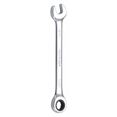 WESTWARD Combination Wrench: Alloy Steel, Chrome, 13 mm Head Size, 7 in Overall Lg - Metric 12-Point Ratcheting Combination Wrenches