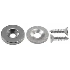 Magnetic push-to-close catch with a compact plastic body. Measures 3/4 in height by 3/4 in width. Features a pull opening action for releasing the magnetic hold. Suitable for use in cabinets, enclosures, and access panels requiring a simple magnetic latch.
